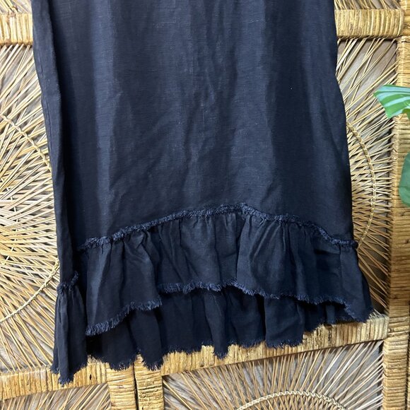 Vintage 316 Black Sleeveless Ruffle Hem Linen Mini Dress Size Large - Picture 3 of 4